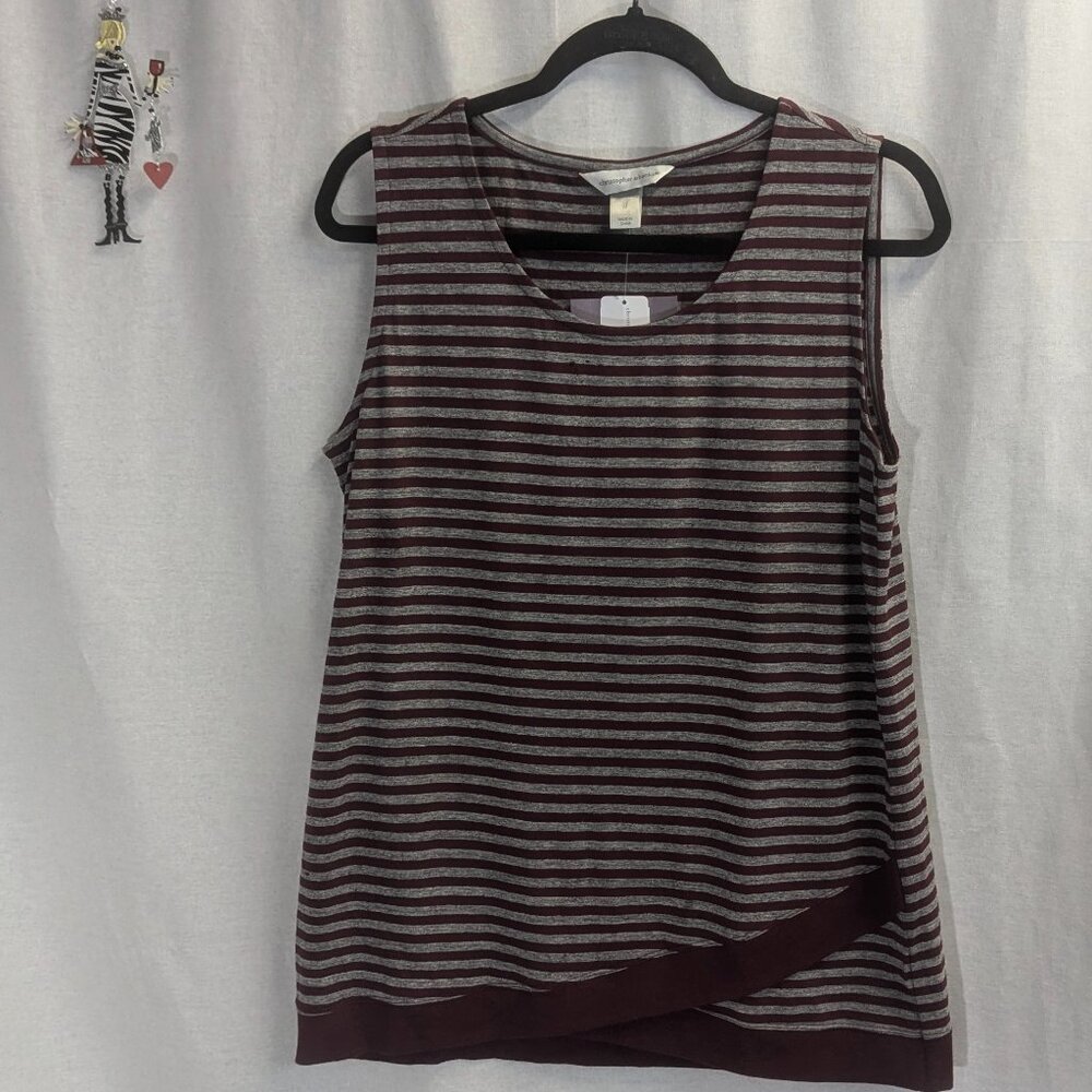 NWT Christopher & Banks Size Medium Gray and Maroon Striped Top